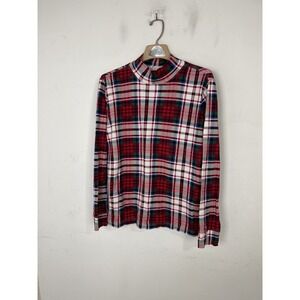 Lands End Women's L Plaid tartan Relaxed Fit 100% Cotton Long Sleeve Shirt